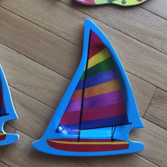 LOT 4 Fish Sailboat colorful small plates indoor outdoor beach nautical ocean - Picture 5 of 9